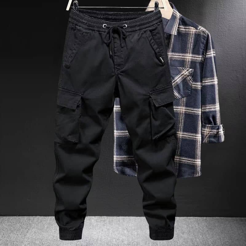 Men's black high waist loose fit cargo pants