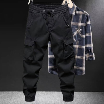 Men's black high waist loose fit cargo pants