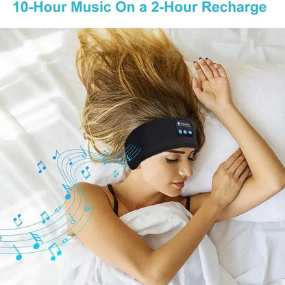 Woman sleeping with black Bluetooth sleep headband