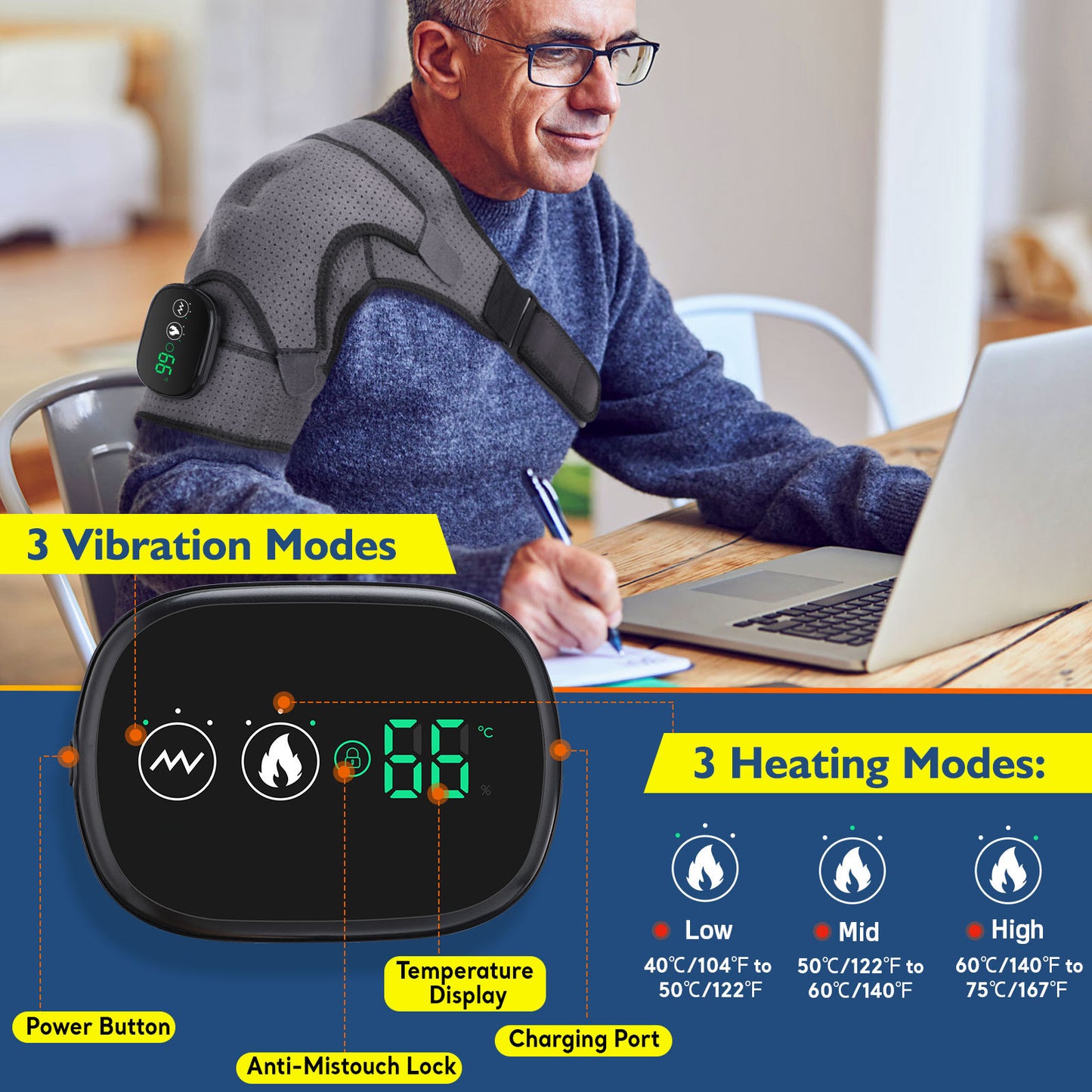 Touchscreen temperature-controlled electrically heated shoulder straps Health care massage protectors - The Healthcare Collective