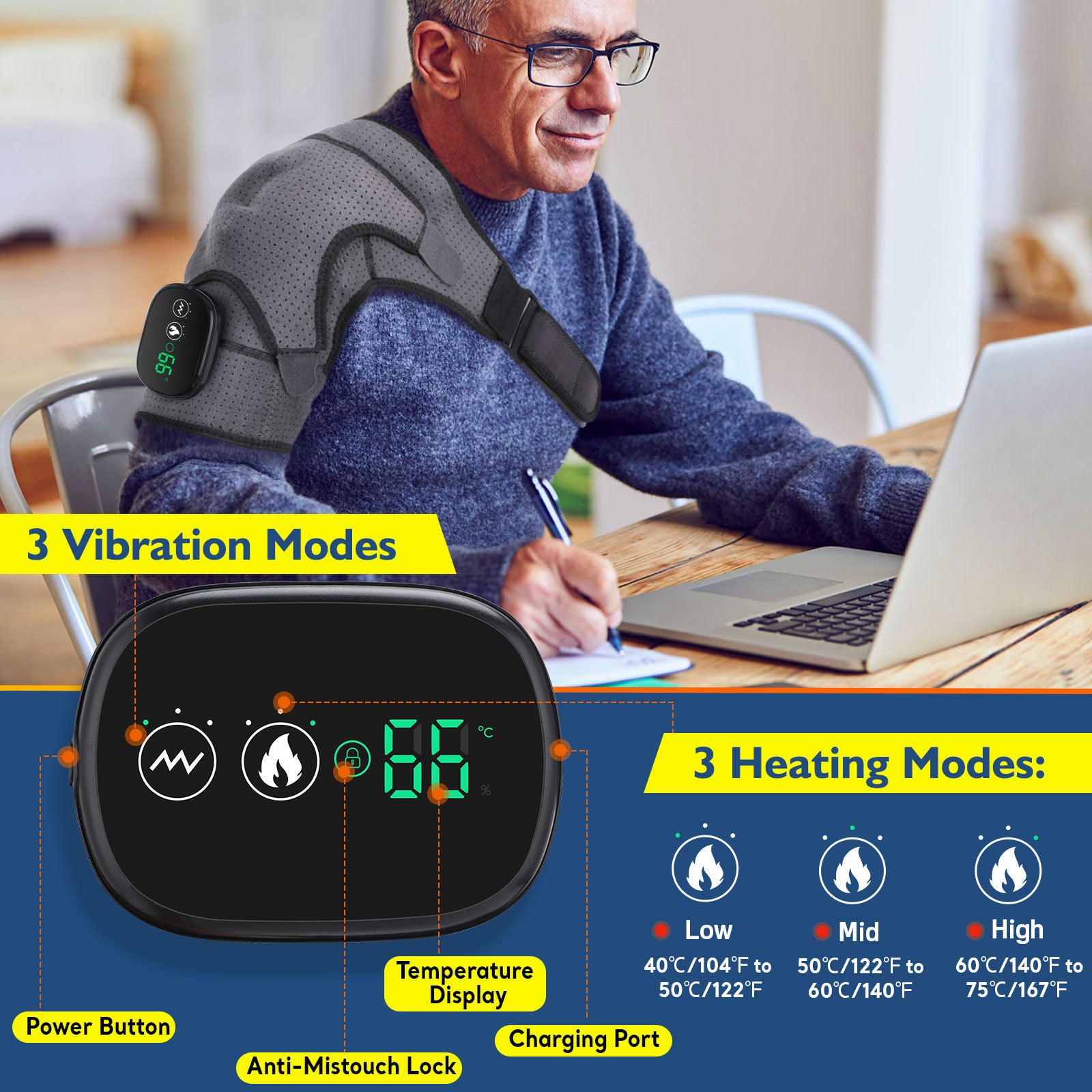 Touchscreen temperature-controlled electrically heated shoulder straps Health care massage protectors - The Healthcare Collective