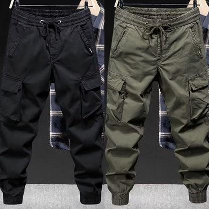 Men's high waist loose fit cargo pants in black and green