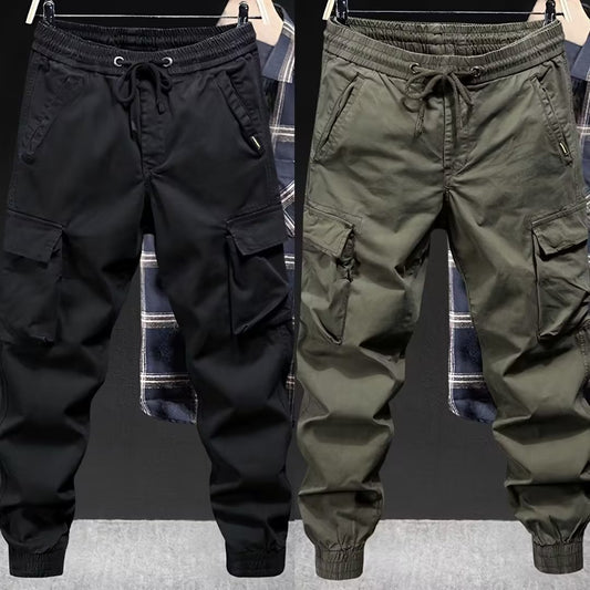 Men's high waist loose fit cargo pants in black and green