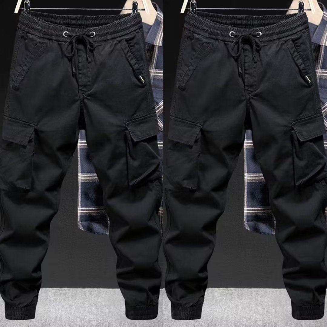Men's black high waist loose fit cargo pants