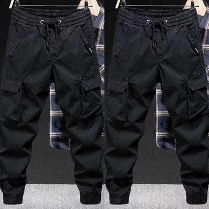 Men's black high waist loose fit cargo pants