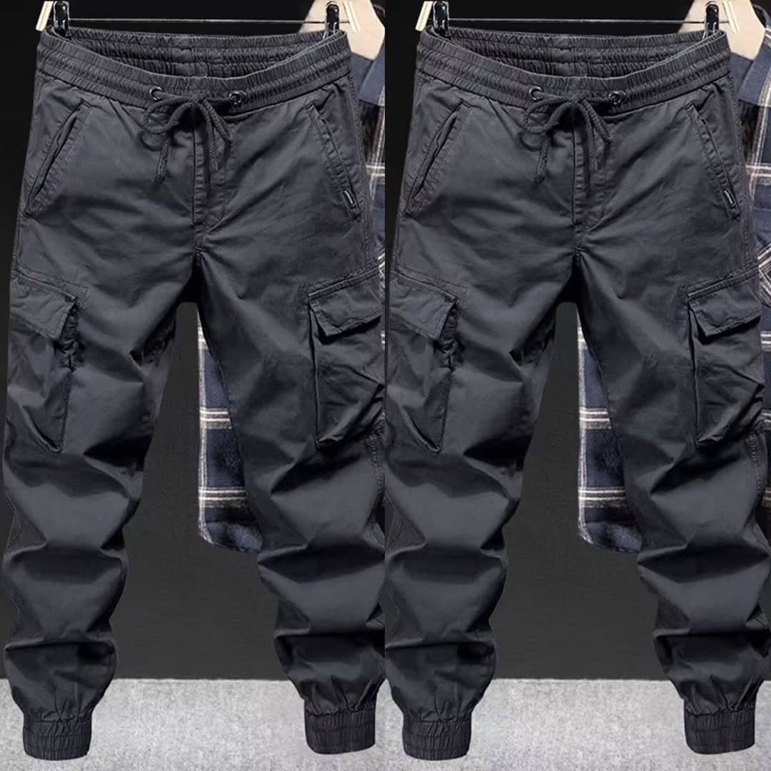 Men's black high waist loose fit cargo pants