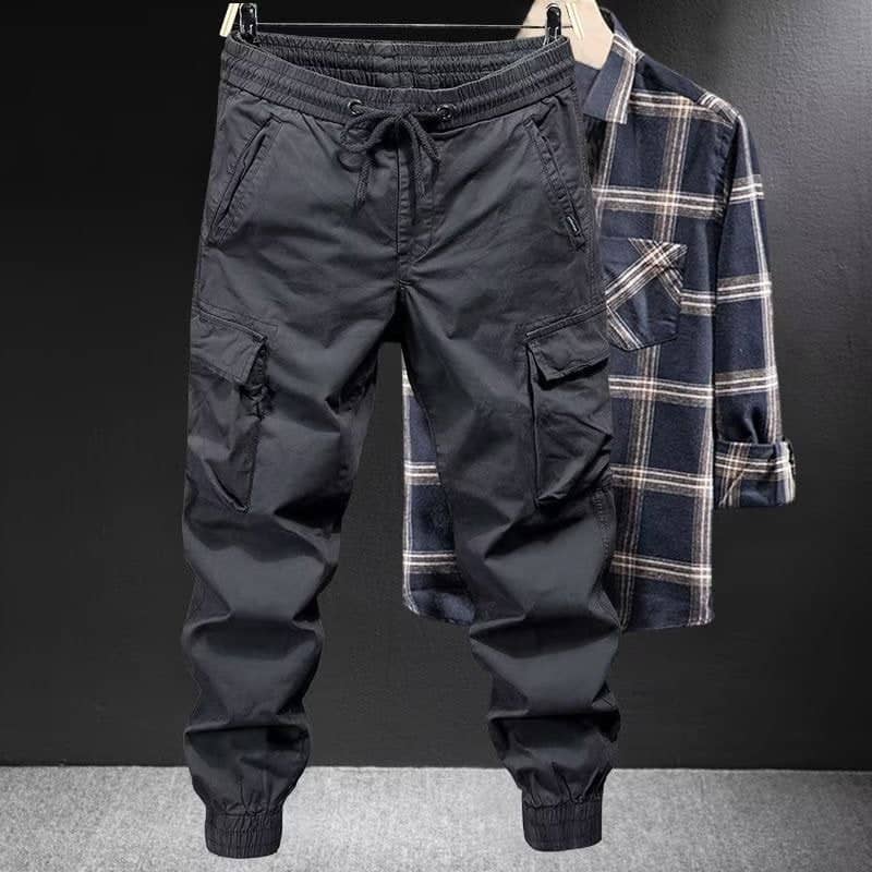 Men's high waist loose fit black cargo pants