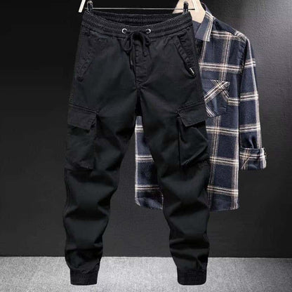 Men's black high waist loose fit cargo pants