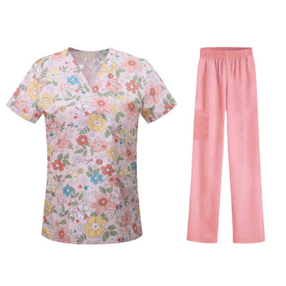 Cartoon Print Medical Scrubs - V-Neck Unisex