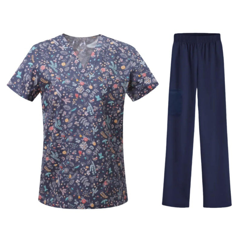 Cartoon Print Medical Scrubs - V-Neck Unisex