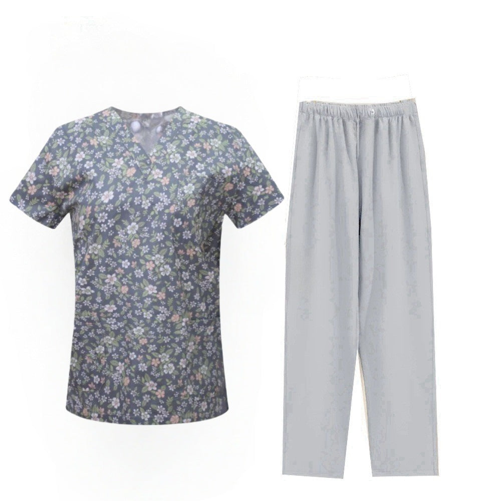 Cartoon Print Medical Scrubs - V-Neck Unisex