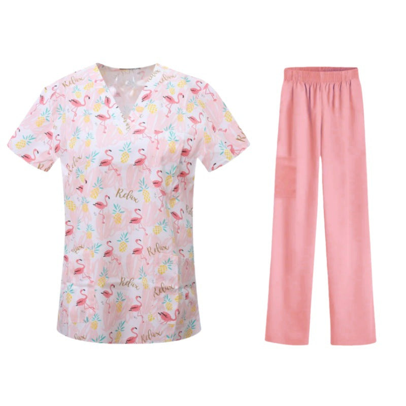Cartoon Print Medical Scrubs - V-Neck Unisex