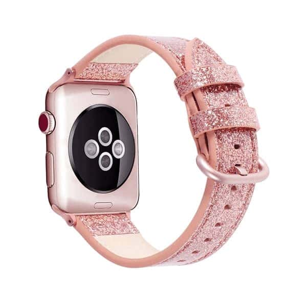 Pink glitter leather Apple Watch strap
