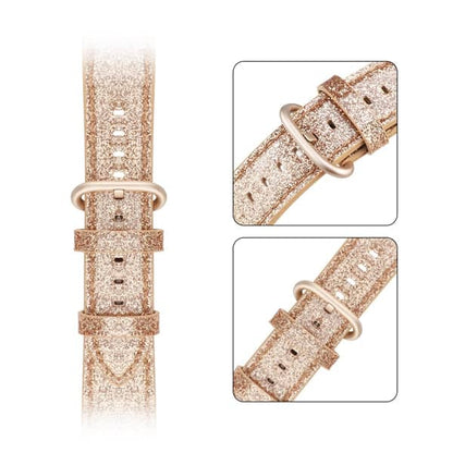 Rose gold glitter leather Apple Watch strap