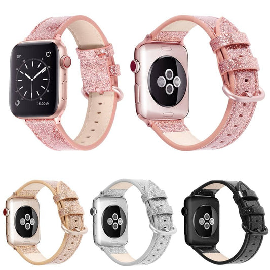 Glitter leather Apple Watch straps in multiple colors