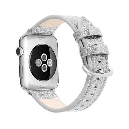 Silver glitter leather Apple Watch strap