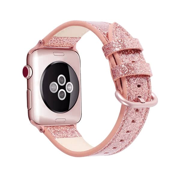 Rose gold glitter leather Apple Watch strap