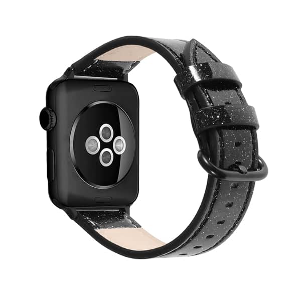 Black glitter leather Apple Watch strap